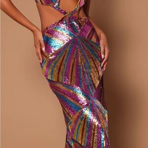 Fashion Nova Multicolor Sequin Maxi Dress